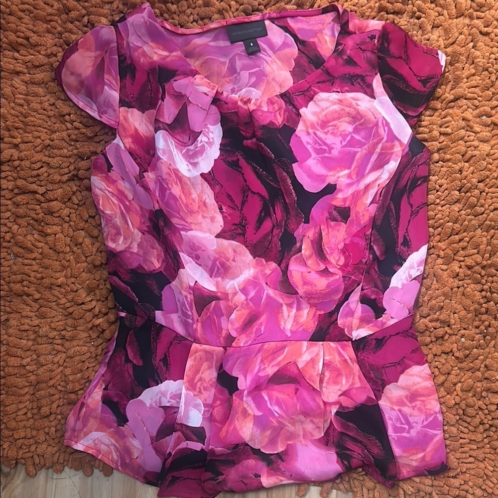 Worthington Pink Peplum Graphic Blouse - Picture 1 of 4